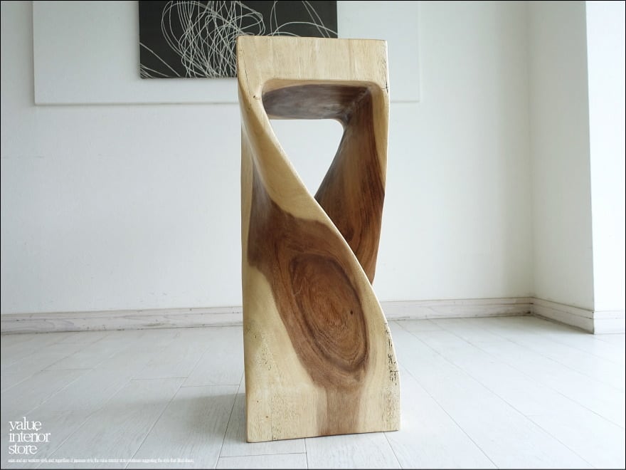 無垢材 バースツールwave/N03 イス 花台 椅子 ベンチ 削り出しスツール ナチュラル モンキーポッド H75cm