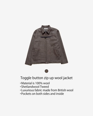 Toggle button zip up wool jacket