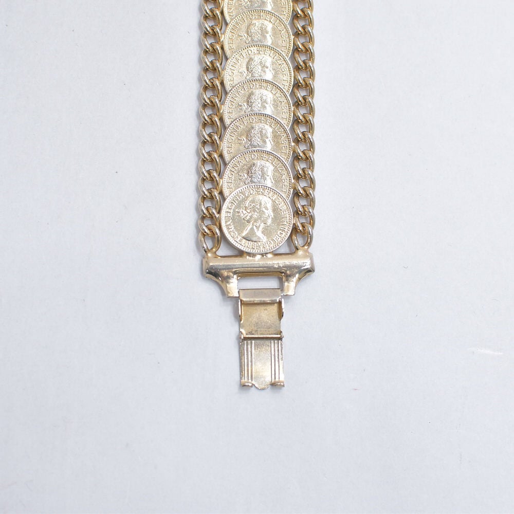 Vintage 50sファージングコイン チャーム付き チェーン ブレスレット Vintage 50sファージングコイン チャーム付き チェーン ブレスレット