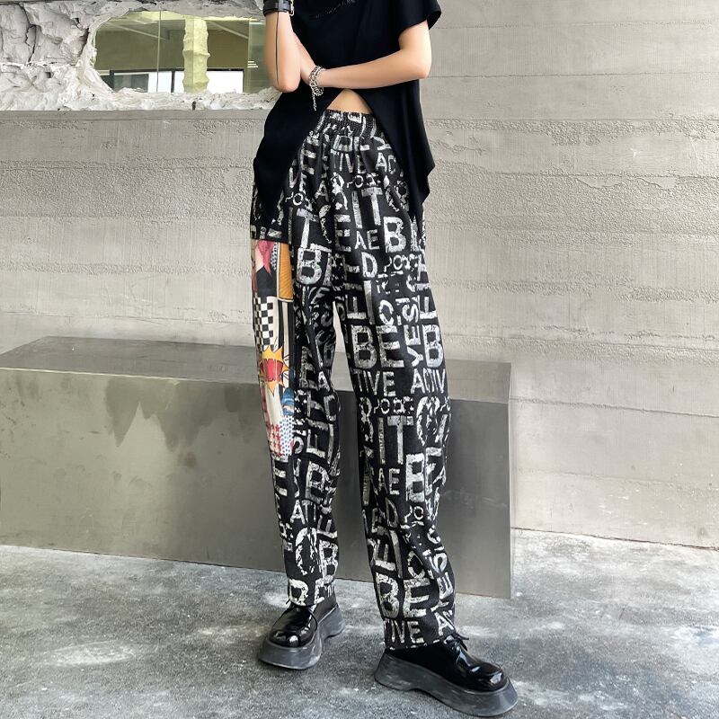 ジーンズ レディースサマー薄手ハイウェストウェストプリント柄ルーズカジュアルパンツ 夏物 ラブタオタオダレンハウス90777310767