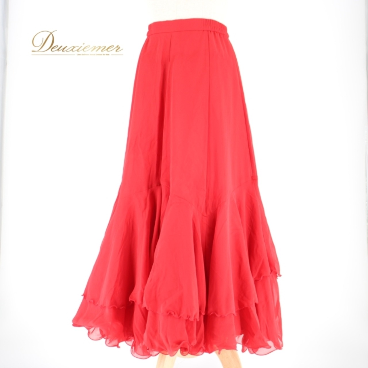 社交ダンス 衣装 スタンダード スカート レッスンウェア 練習着 オールシーズン U:NA ユーナ レッド系 無地 シンプル 派手 ボリューム 上品 フレアスカート ダンス練習 衣装 美しい揺れ 女性用 派手色 春夏秋冬 流れるような動き ユニークデザイン フィット感 伸縮性 素材 ポリエステル