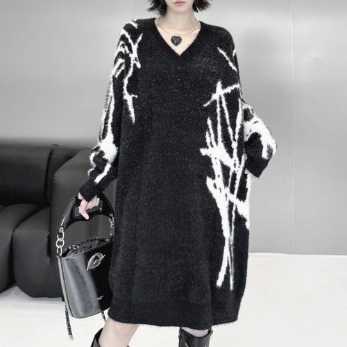 Thorn art knit dress C0731