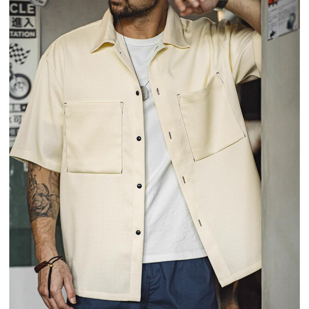 パッチポケット付きオープンカラーシャツ 3XLまで対応 A18934