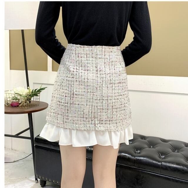 即日発送 ピンク 白 冬 春 ワンピース デート服 新品 ツイード ミニスカート ミニスカート Www Musonas Lt