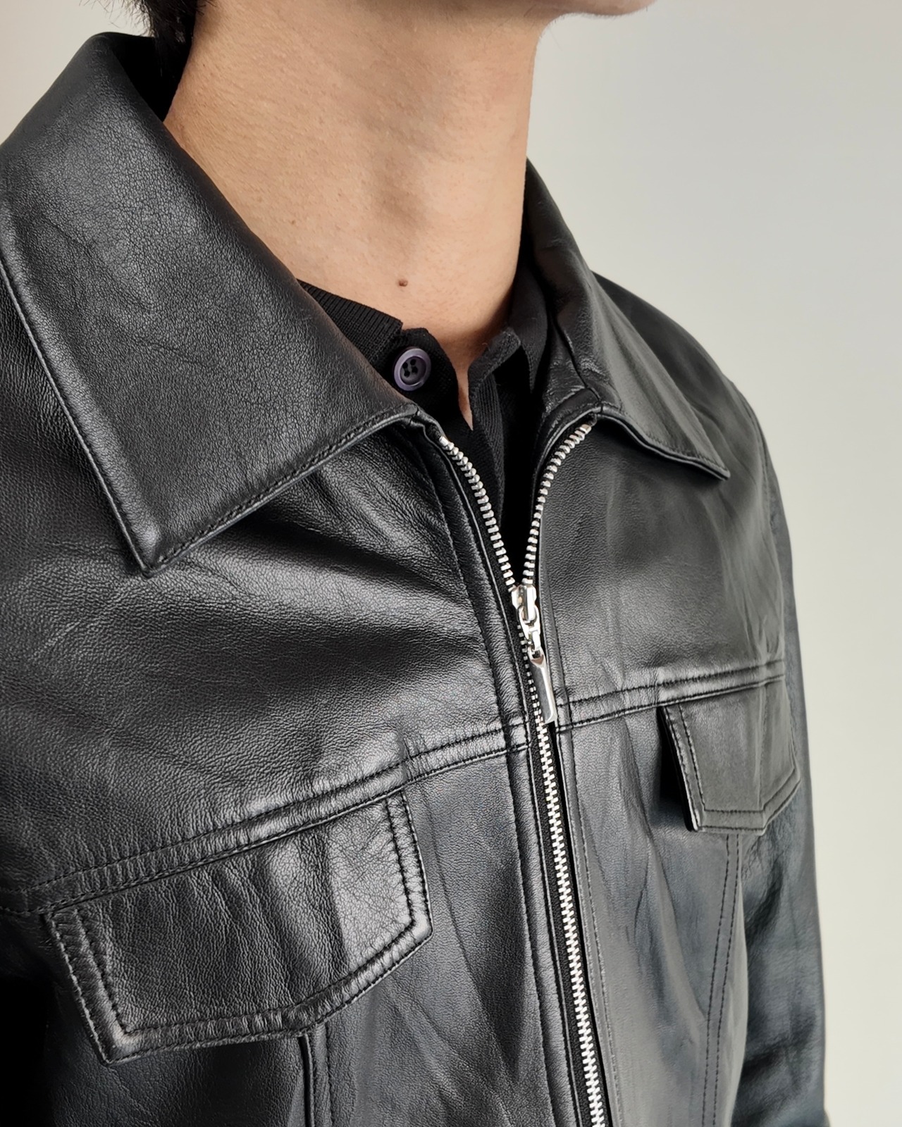 【BALMAIN】zip-up leather tracker jacket