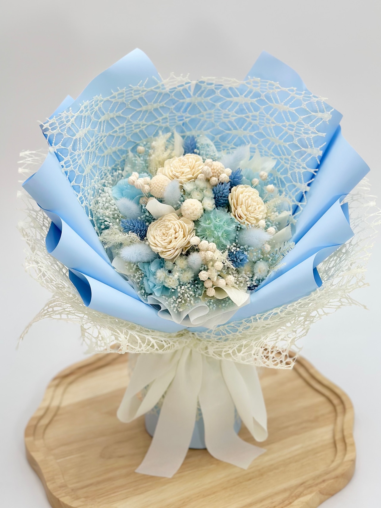 4.置けるドライフラワー花束(花てまり/水色・白色) □Мサイズ 【数量限定商品】 画像2