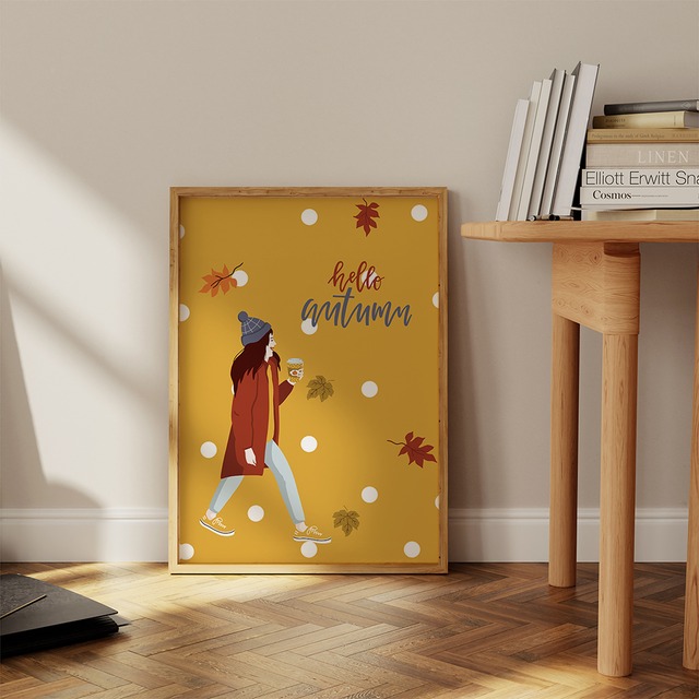 秋の学校生活のポスター　 / i1468 /  秋の学校生活　かぼちゃや落ち葉など　インテリアポスター
