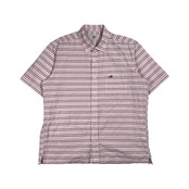 Crocodile クロコダイル シアサッカー ボーダー柄 ワンポイント 半袖 シャツ LL /ピンク系 メンズ