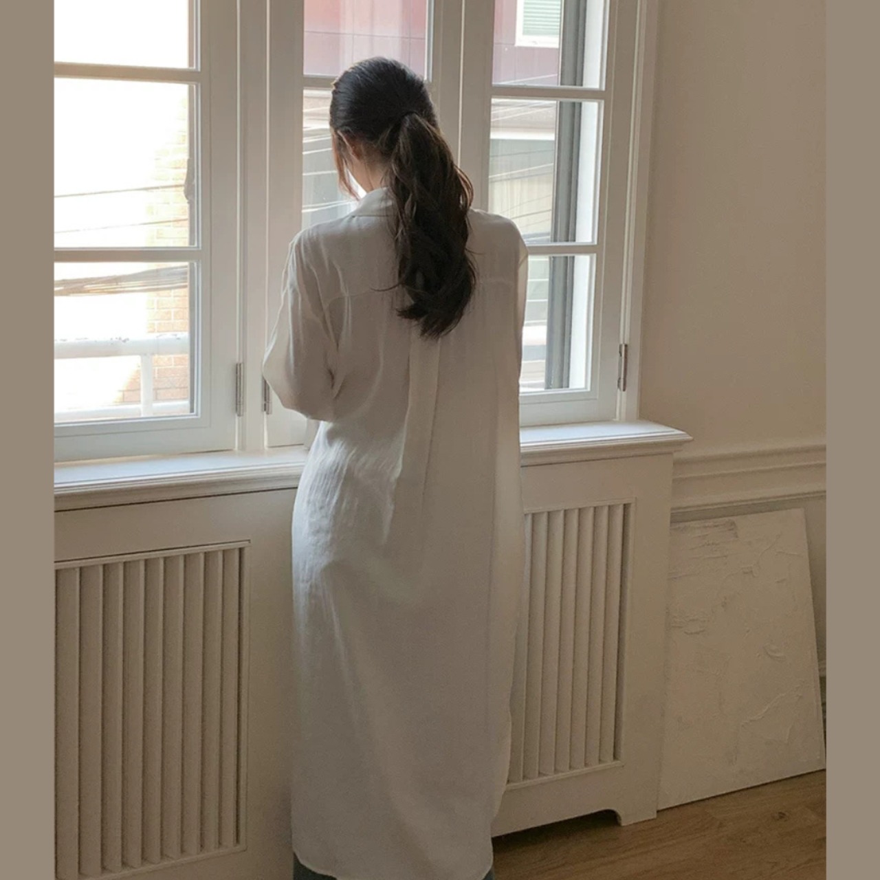 アシンメトリー タックロングシャツ 変形タック スリット入り 00278・画像8