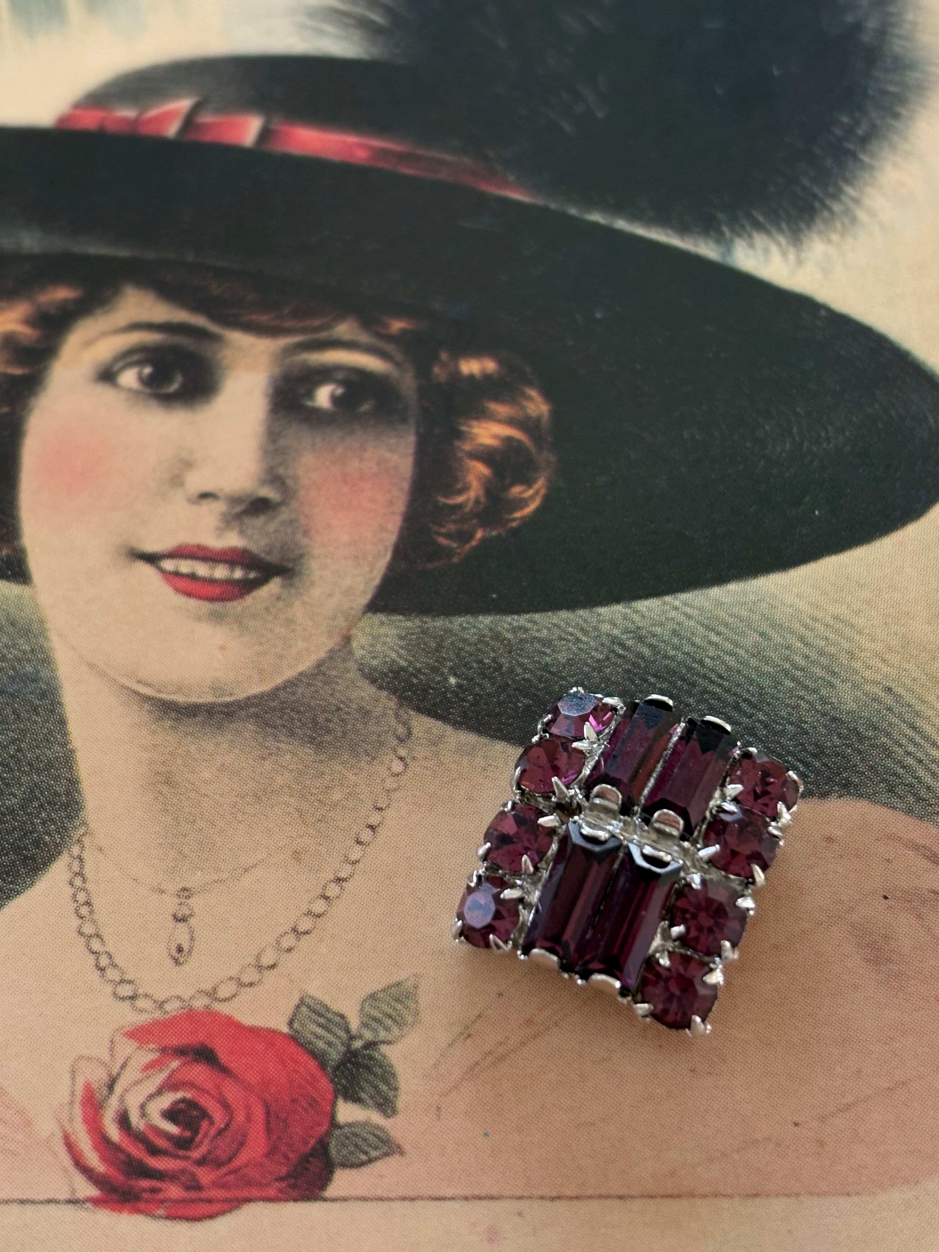 15mm×14mm Japanese ヴィンテージボタン ストーン メタルボタンパープル×シルバー アクセサリーパーツ コレクション