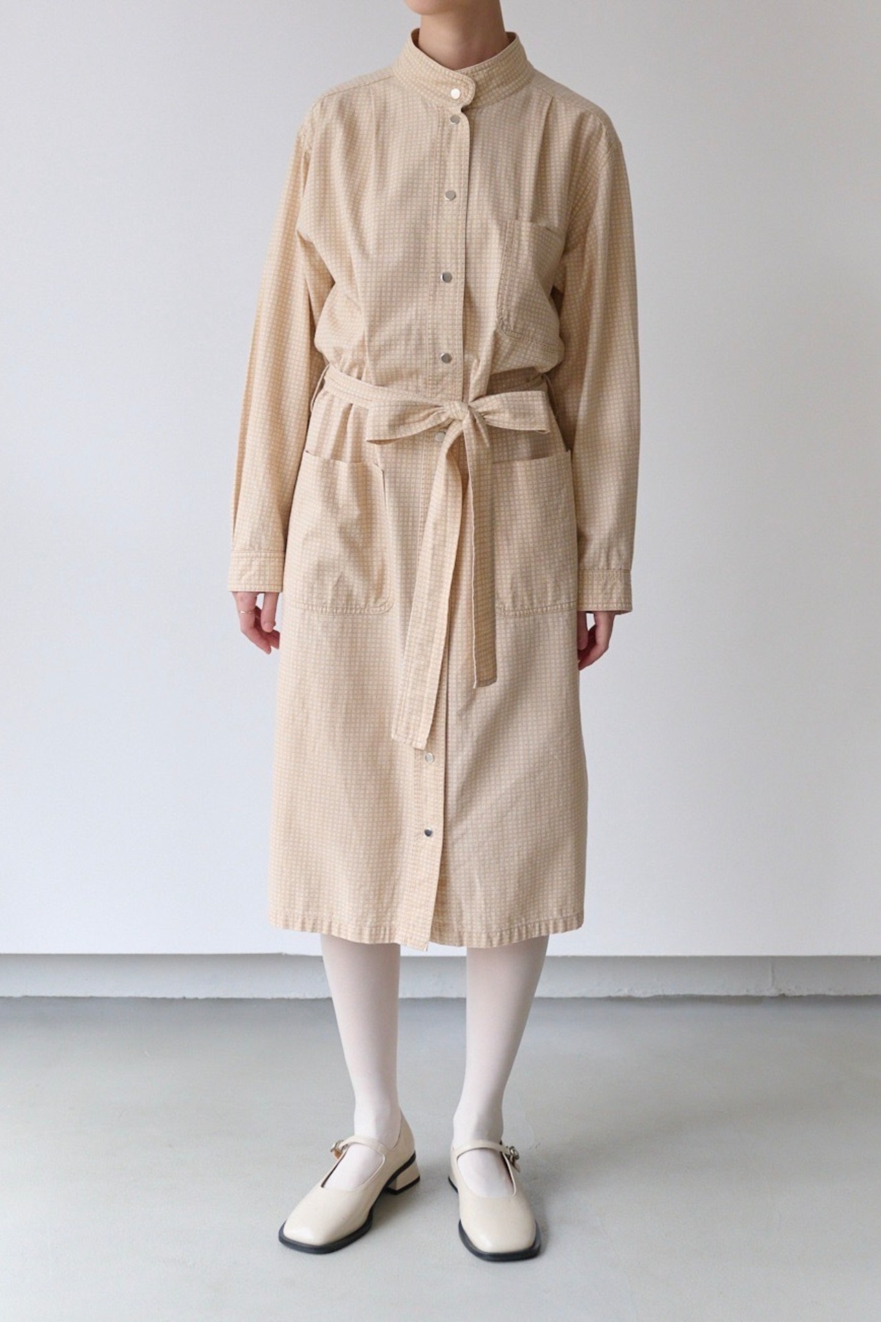 Vuokko geometric mini check belted shirt dress