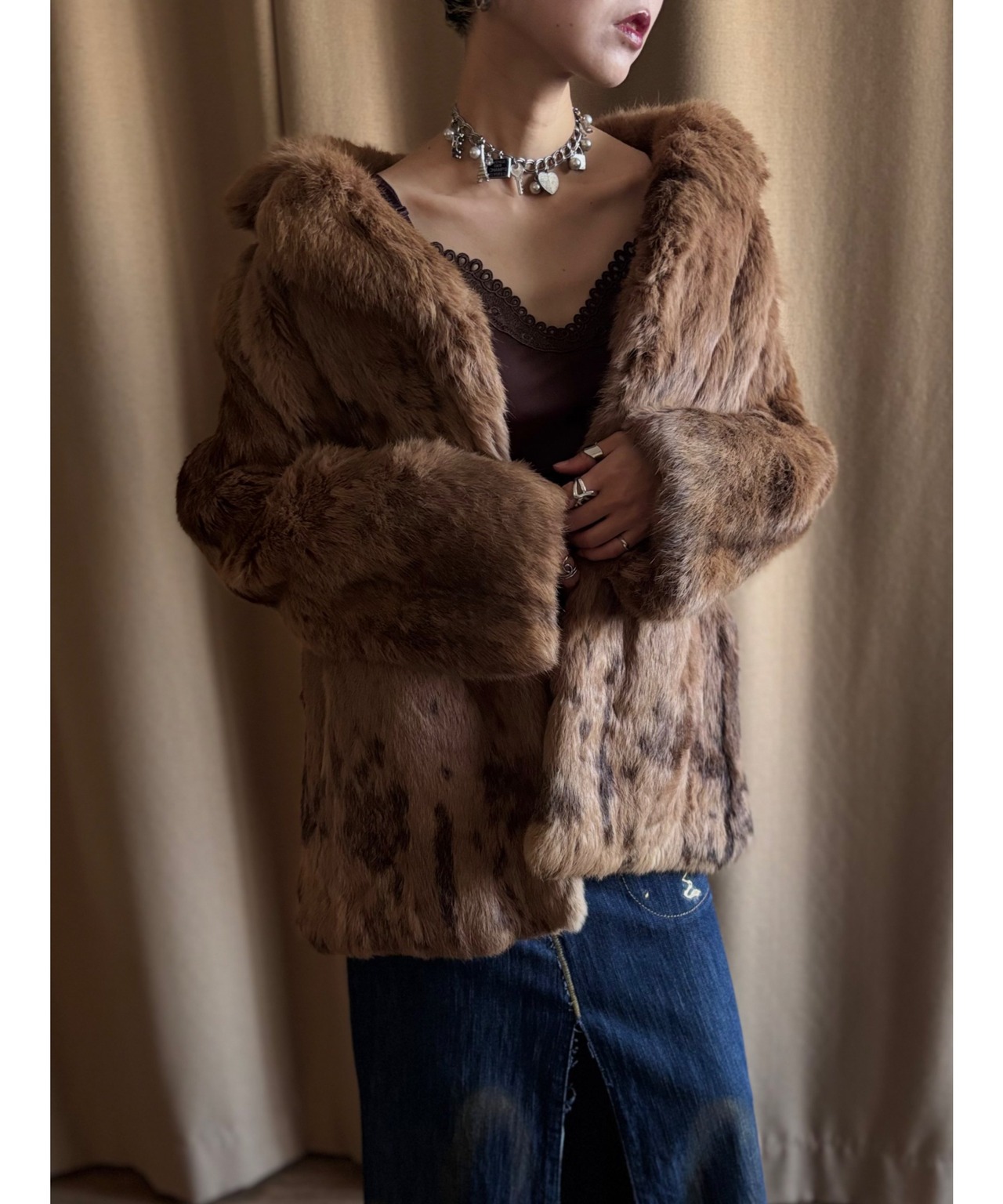 volume brown real fur jacket-5052-11