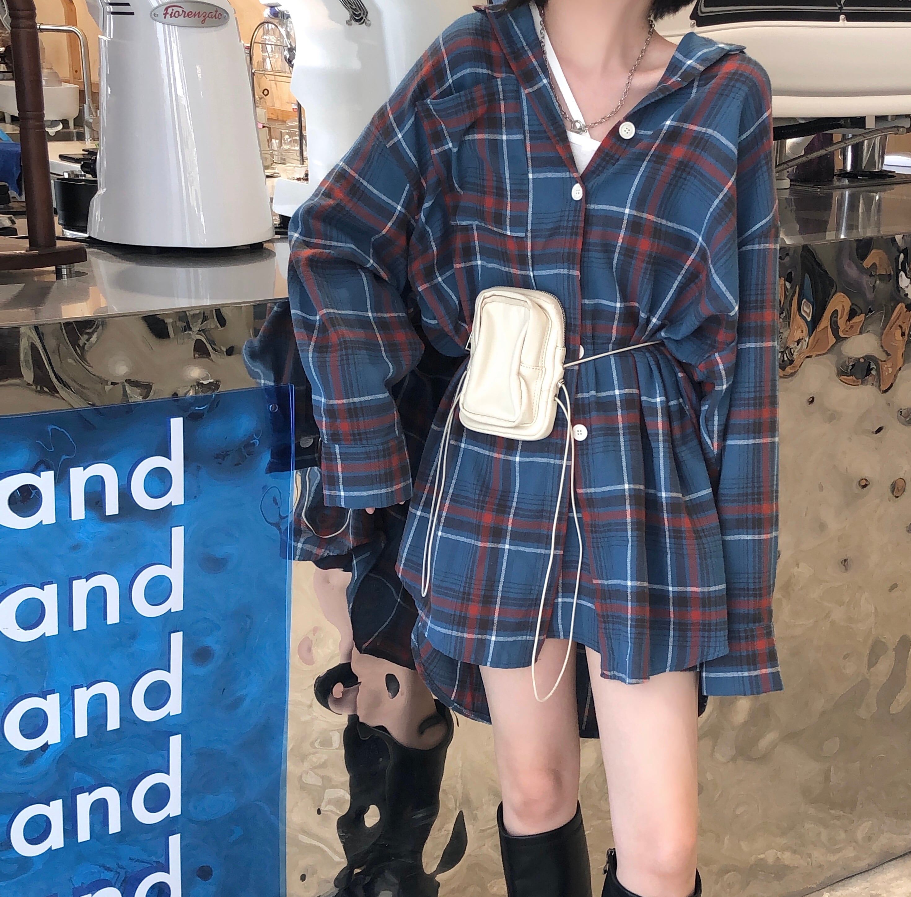 セットアップ チェックシャツ ＋ チェックスカート 韓国ファッション