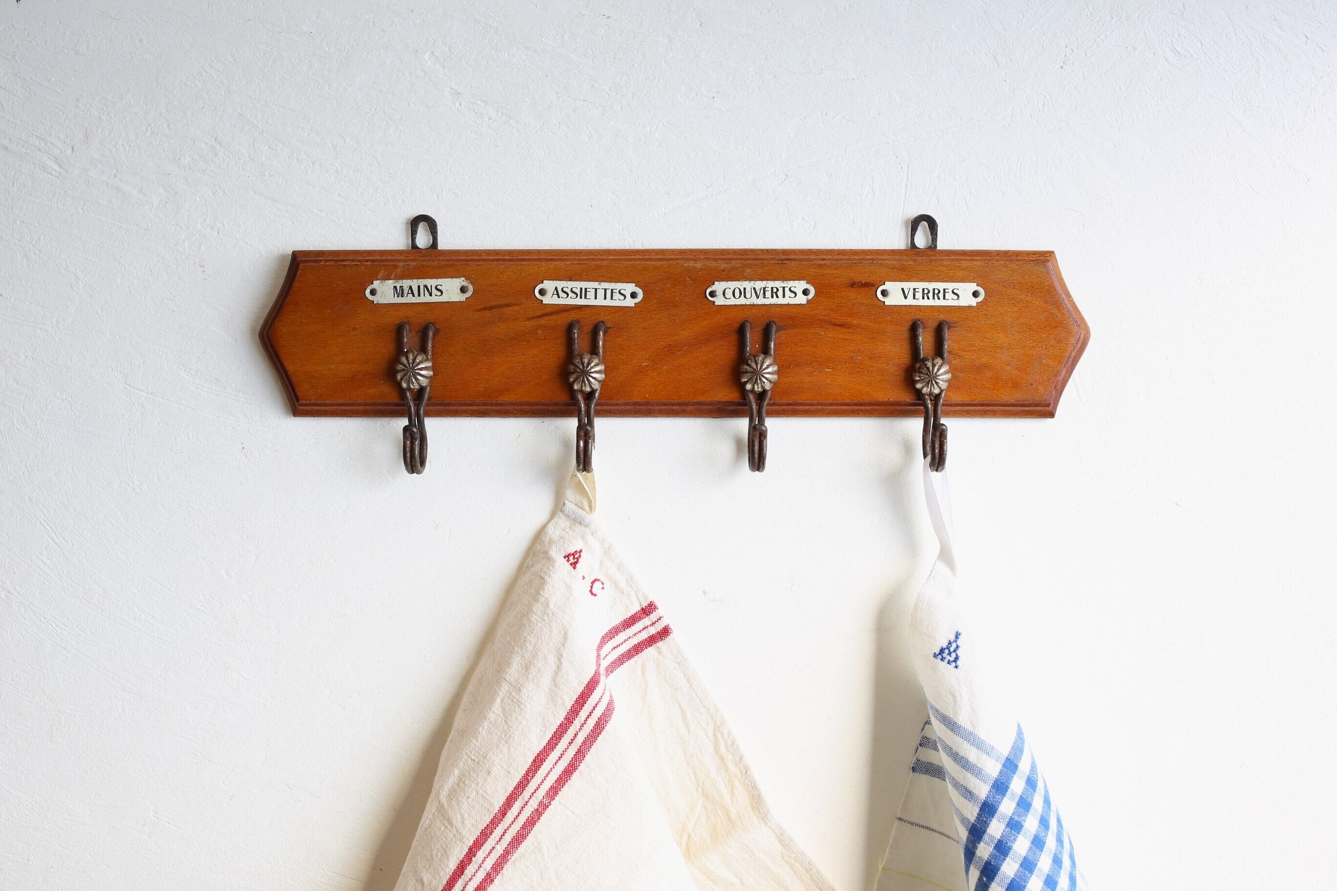 フランス アンティーク ヴィンテージ 木製トーションフック 4連 N-05328