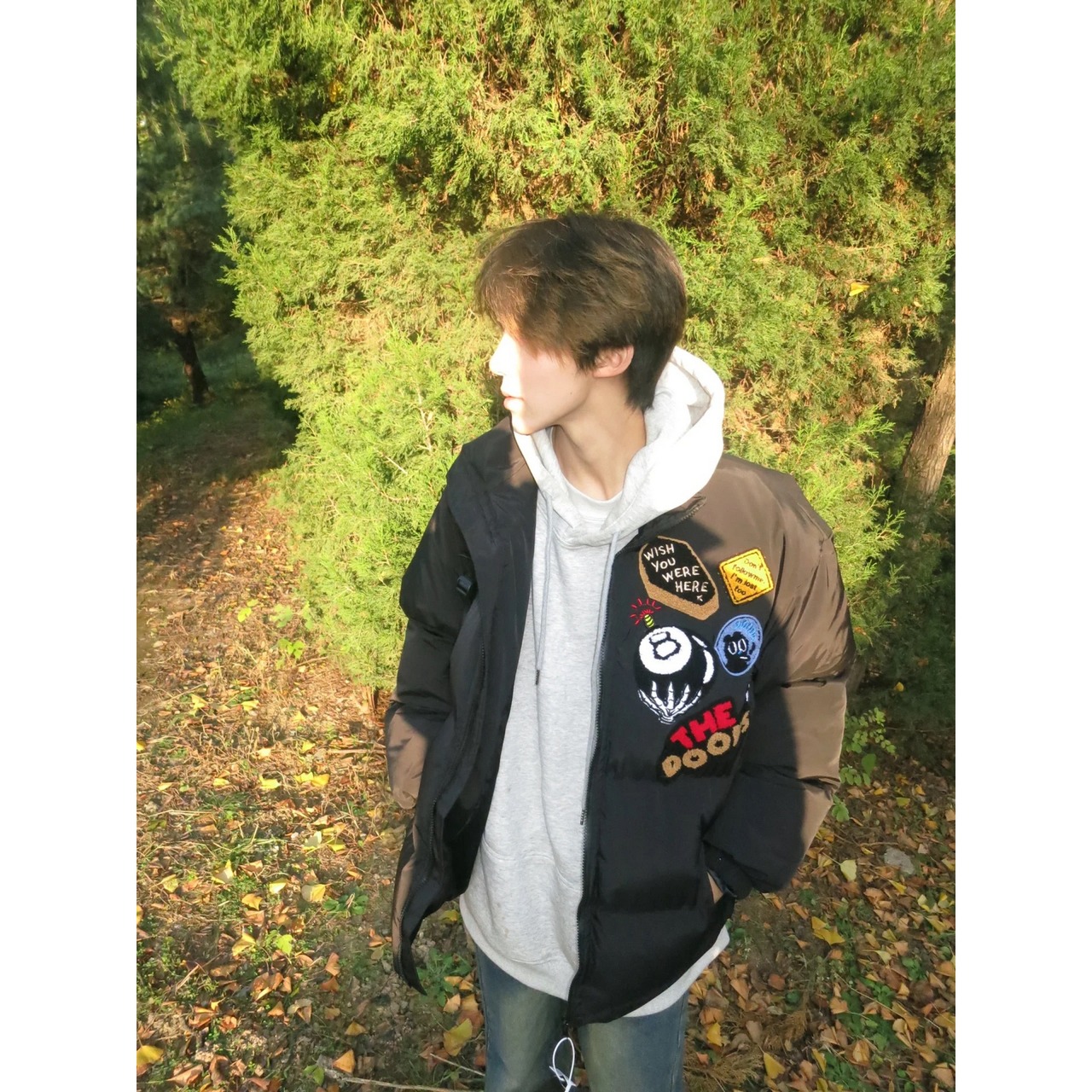 【暖かさUP】ブラック8刺繍 中綿ジャケット T1396