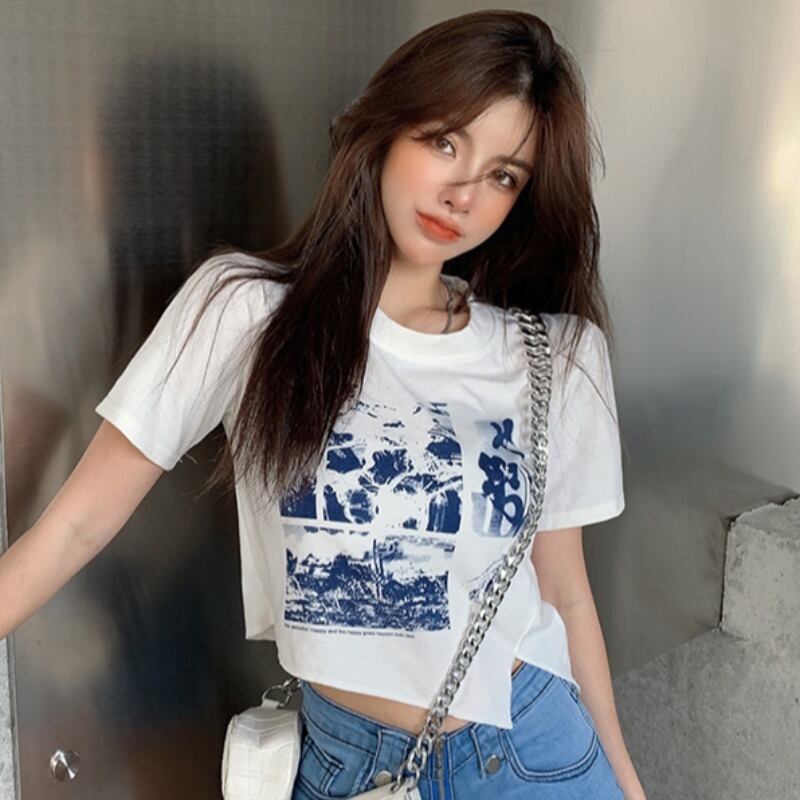 Tシャツ サマーショートホワイトトップス 大人ガーリー スウィート キュート カジュアル 夏物 ピュア YY-ファッション28464558304