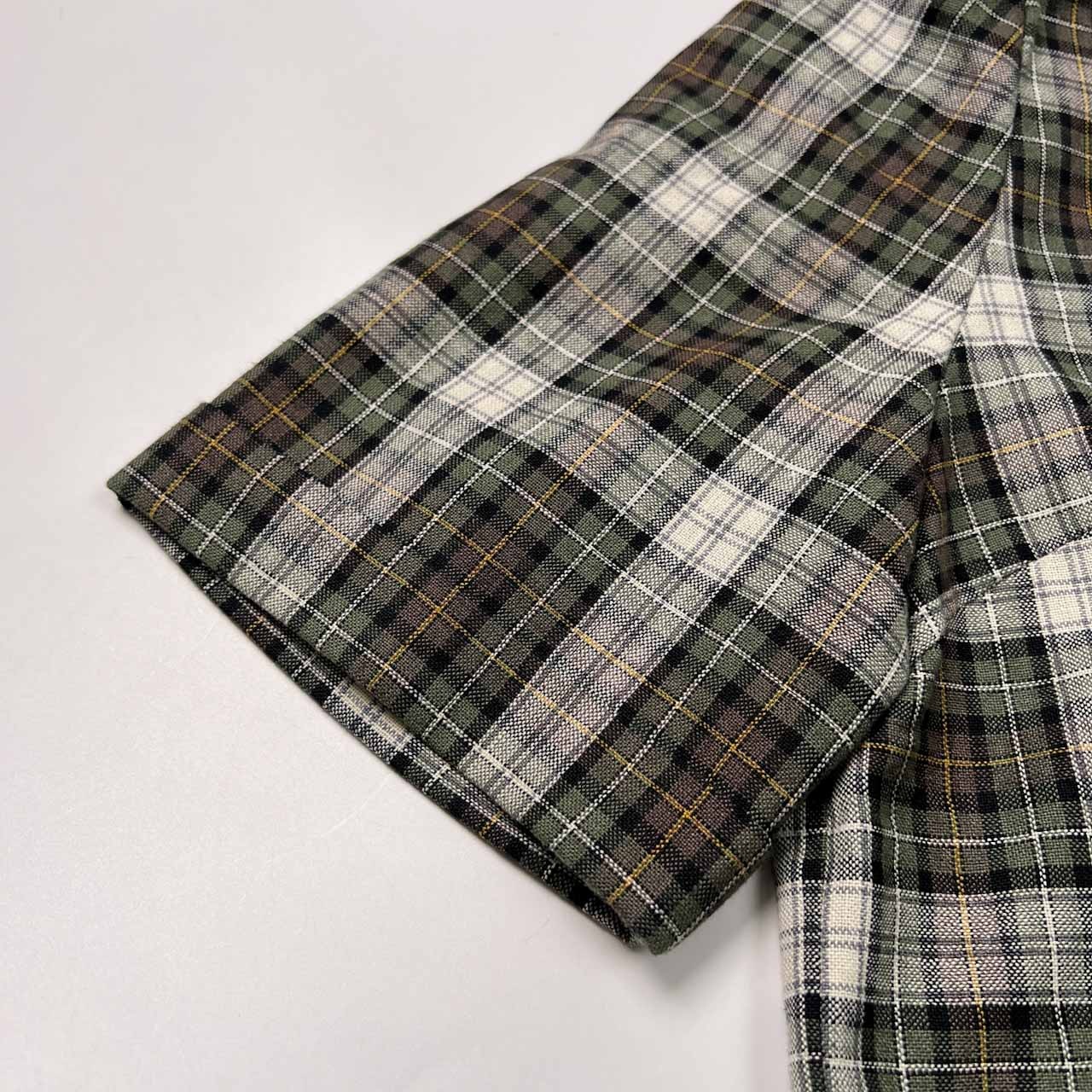 Leilian レリアン リネン混 チェック柄 半袖 ジャケット サイズ 13+ /麻混/レディース