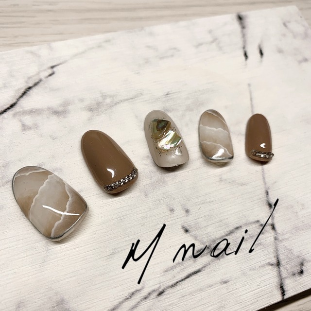 ネイルチップ 大理石ネイル ニュアンスネイル チェーンネイル M Beach