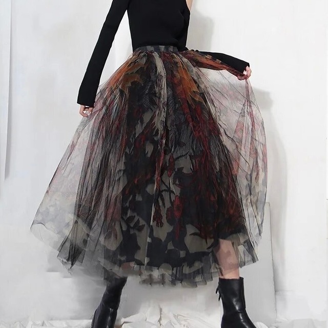 【TR1270】Tulle Lace Flower Skirt