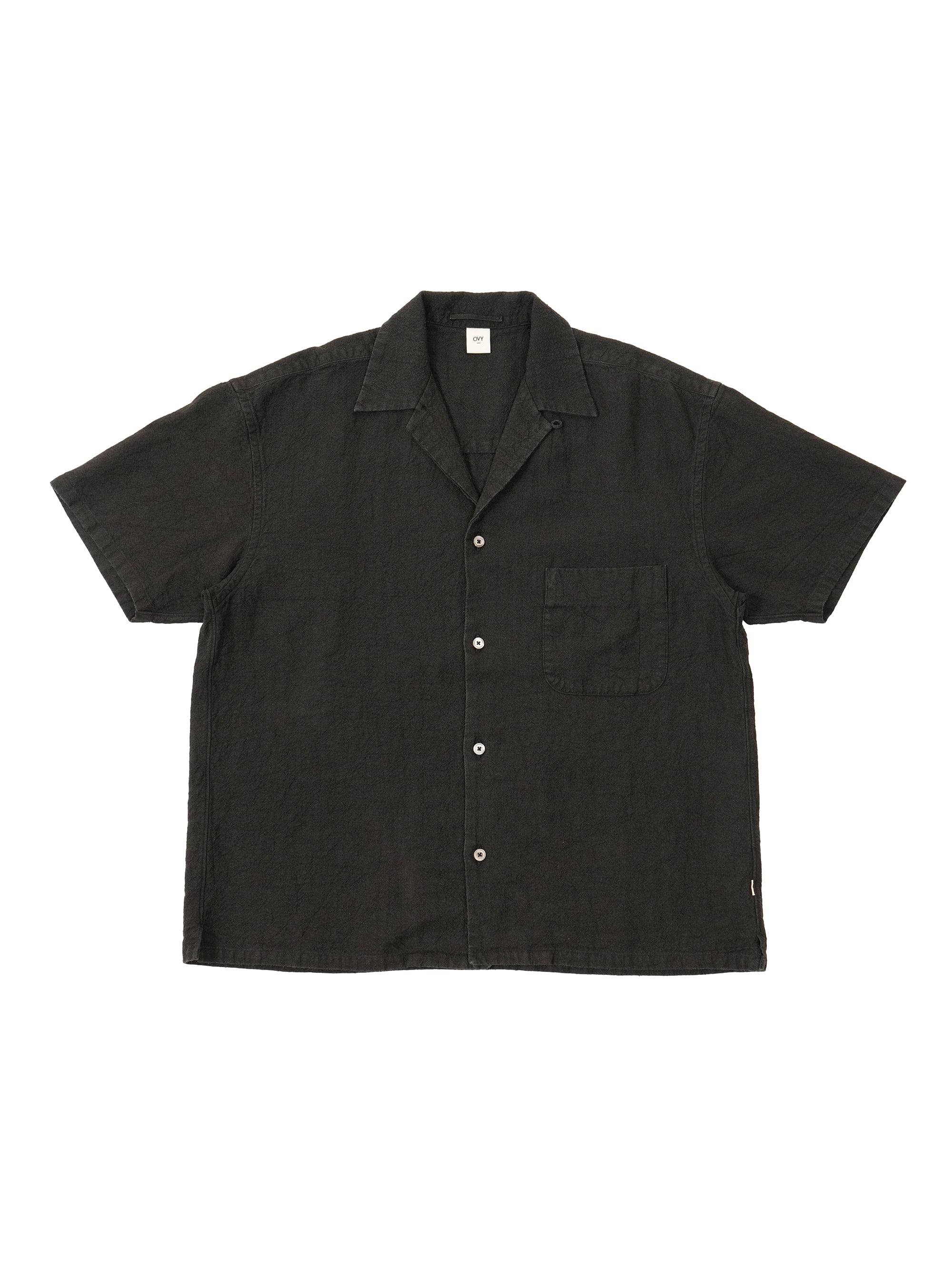 Hemp Short Sleeve Open Collar Shirt (black) | OVY