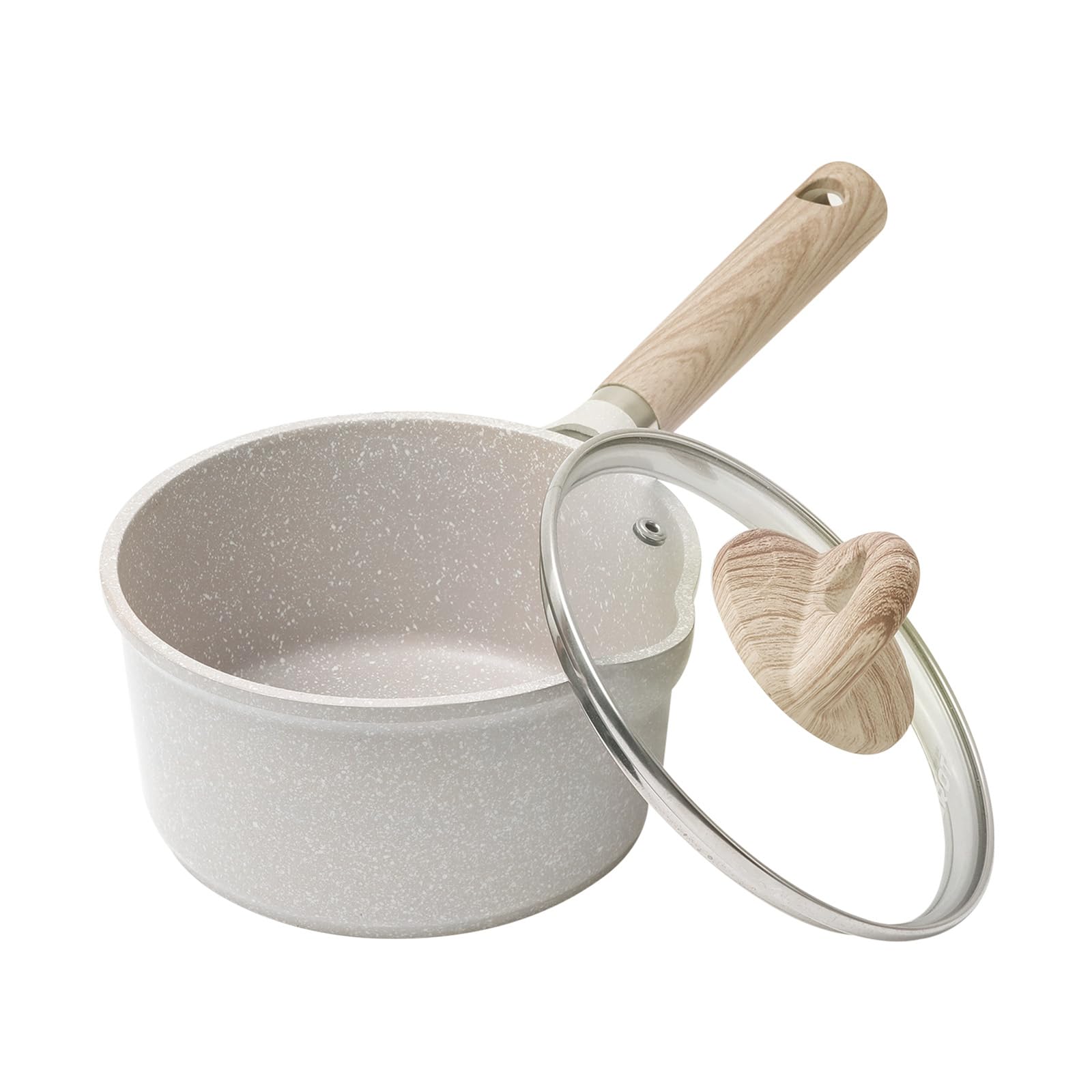 【努力特価】CAROTE カローテ 片手鍋16cm 蓋付き IH対応 ミルクパン PFOA PFOS フリー マーブルコーティング くっつきにくく洗いやすい 一人鍋 揚げ物 一年 グレージュ COSY (16cm)