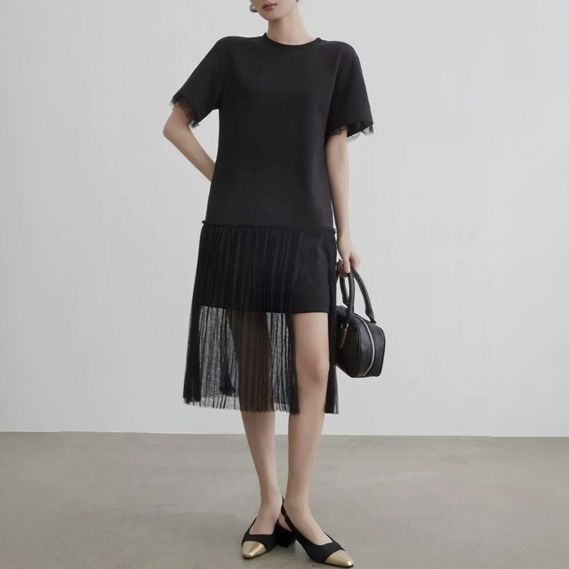 Tullepanel pleated dress C1237