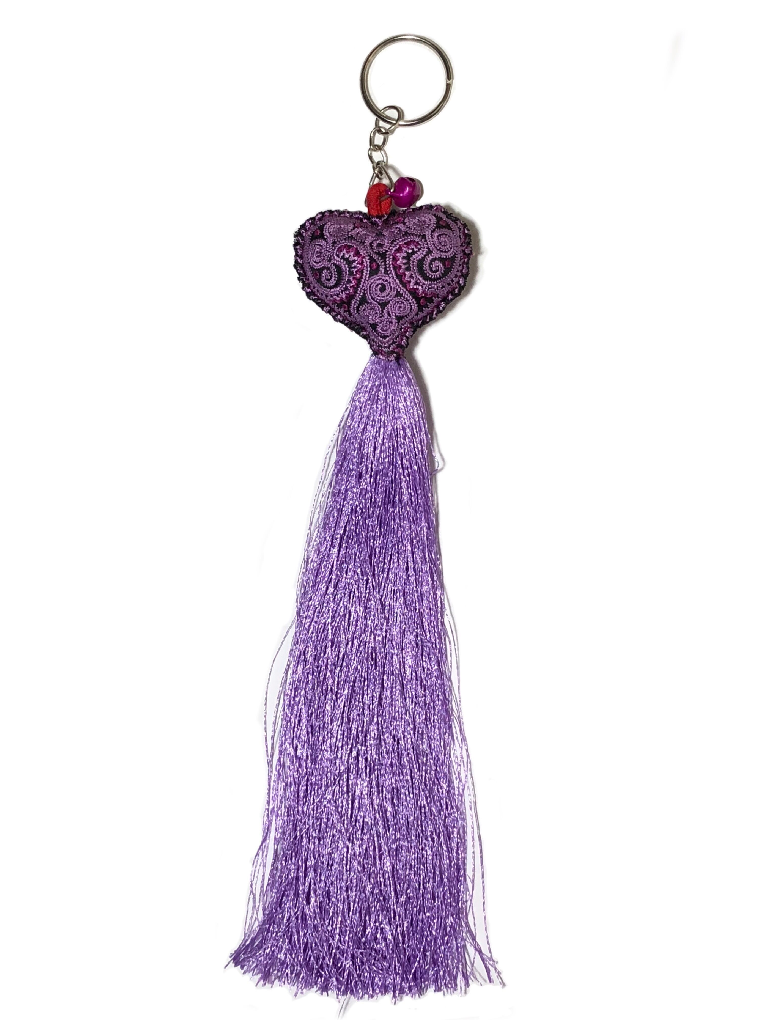 モン族の刺繍 ハートキーホルダー *パープル