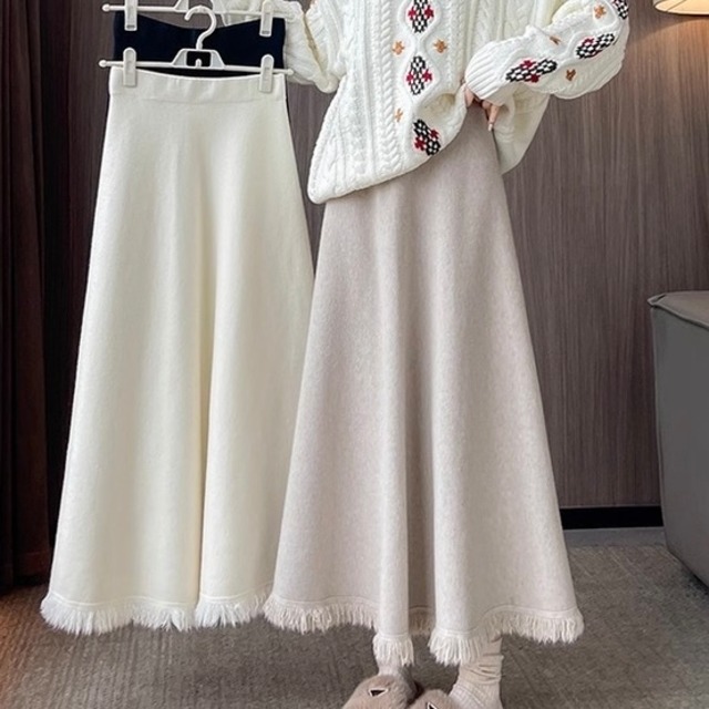 フリンジラインニットフレアスカート　PA00280