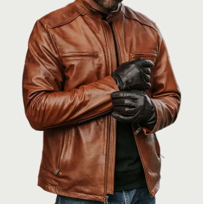 ワックスド羊革シャツ襟ショートコート Waxed Sheep Leather Shirt