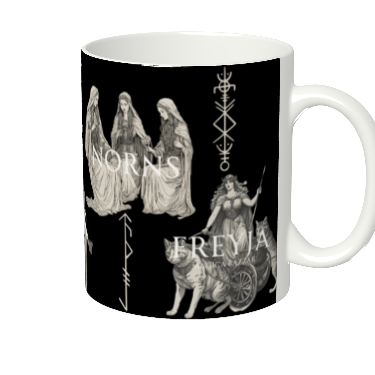 北欧神話の神々のマグカップ Black 全面印刷