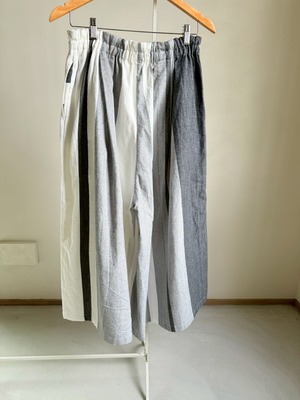 1) ワイドパンツ ロング ポケット コットン  WH/GY●  玉木新雌 tamaki niime