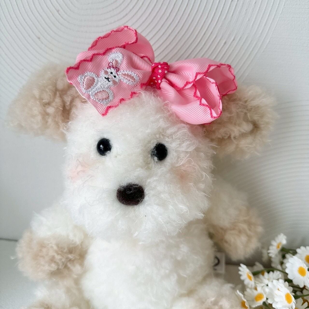 ピンクのうさちゃんリボンヘアバンド（後ろ支え付き）