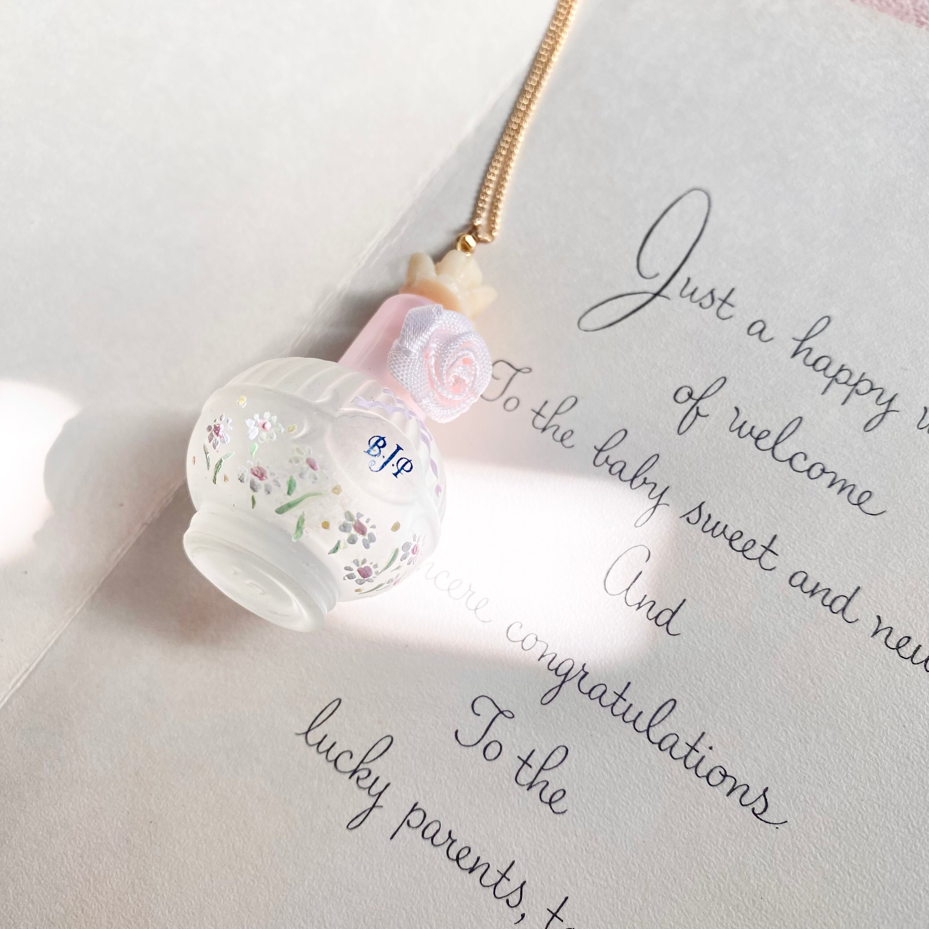 (ピンクデージー)Hand painted perfume neckless ペイント香水瓶ネックレス