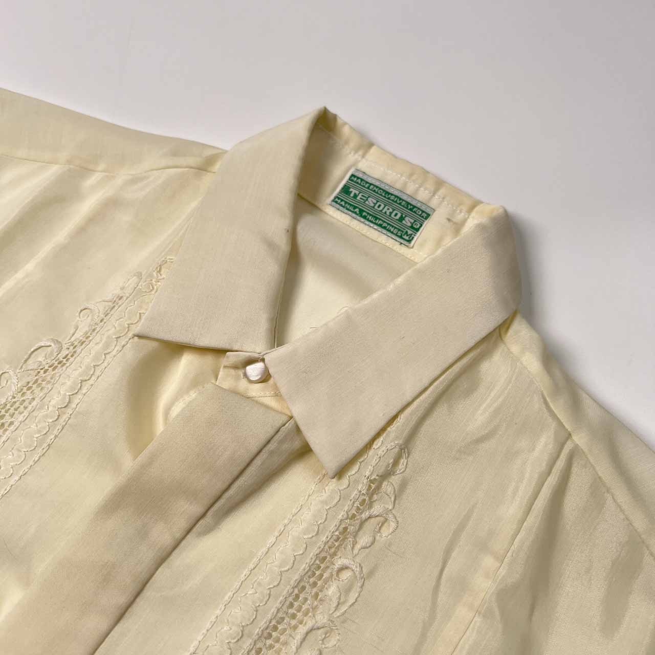 70s 80s ビンテージ TESORO'S テソロズ 刺繍入り 半袖 キューバ シャツ サイズ M /生成り/アイボリーホワイト系