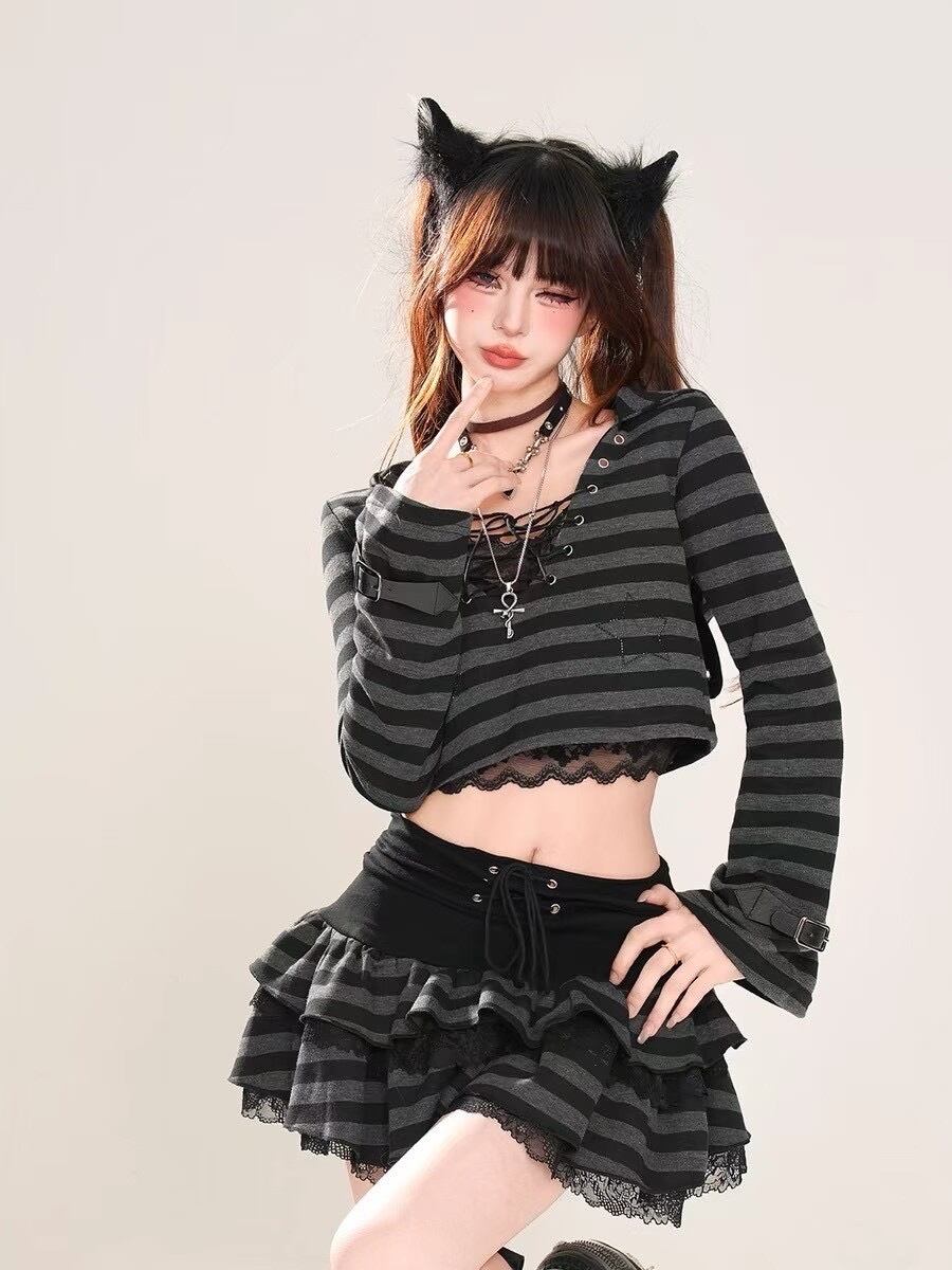 ボーダーレディースセットアップ サブカル Y2K | 韓国系ユニセックス