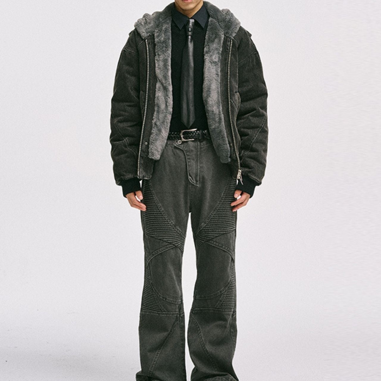 フェイクファーライナーキャンバスウォッシュドブルゾン　1033