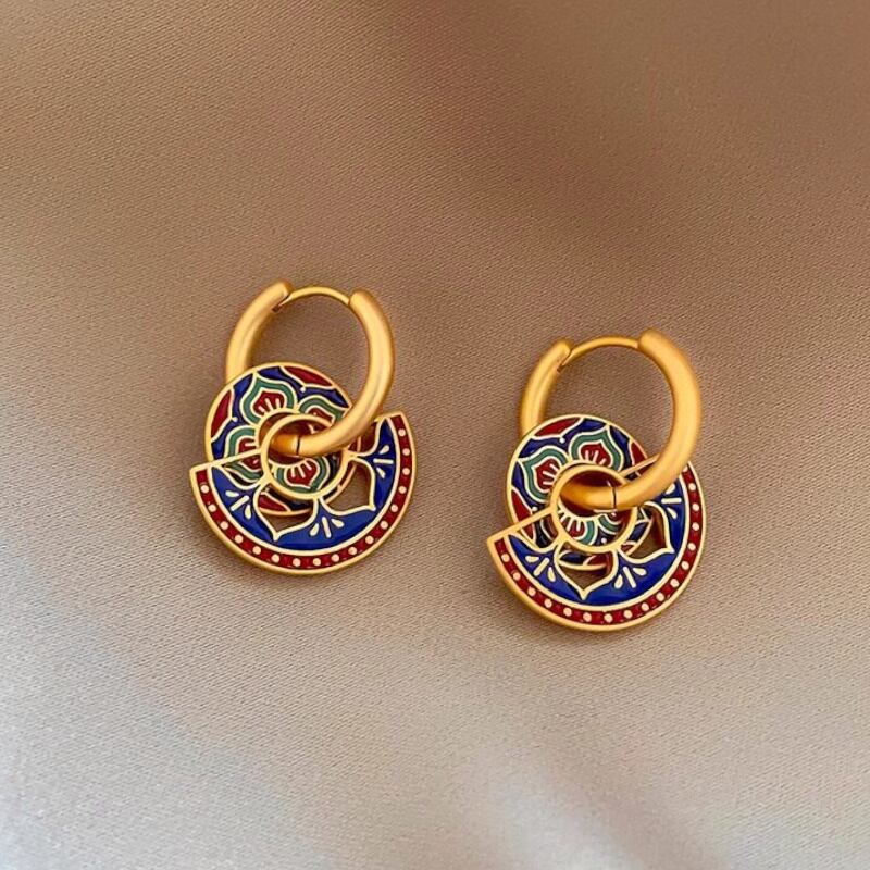 Oriental Enamel Hoop Earrings S0220