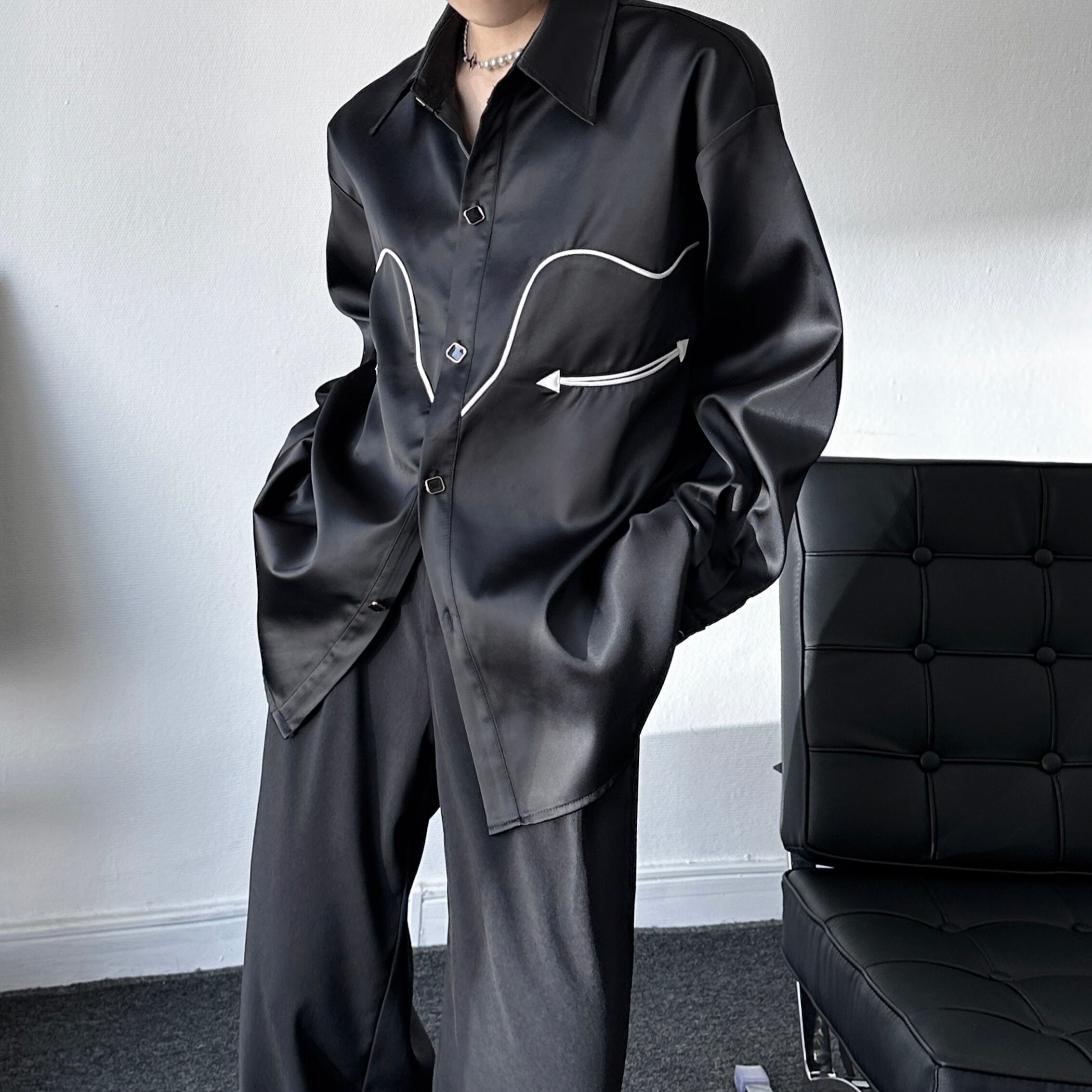 YOUSHIQI着心地抜群ブラック長袖シャツ