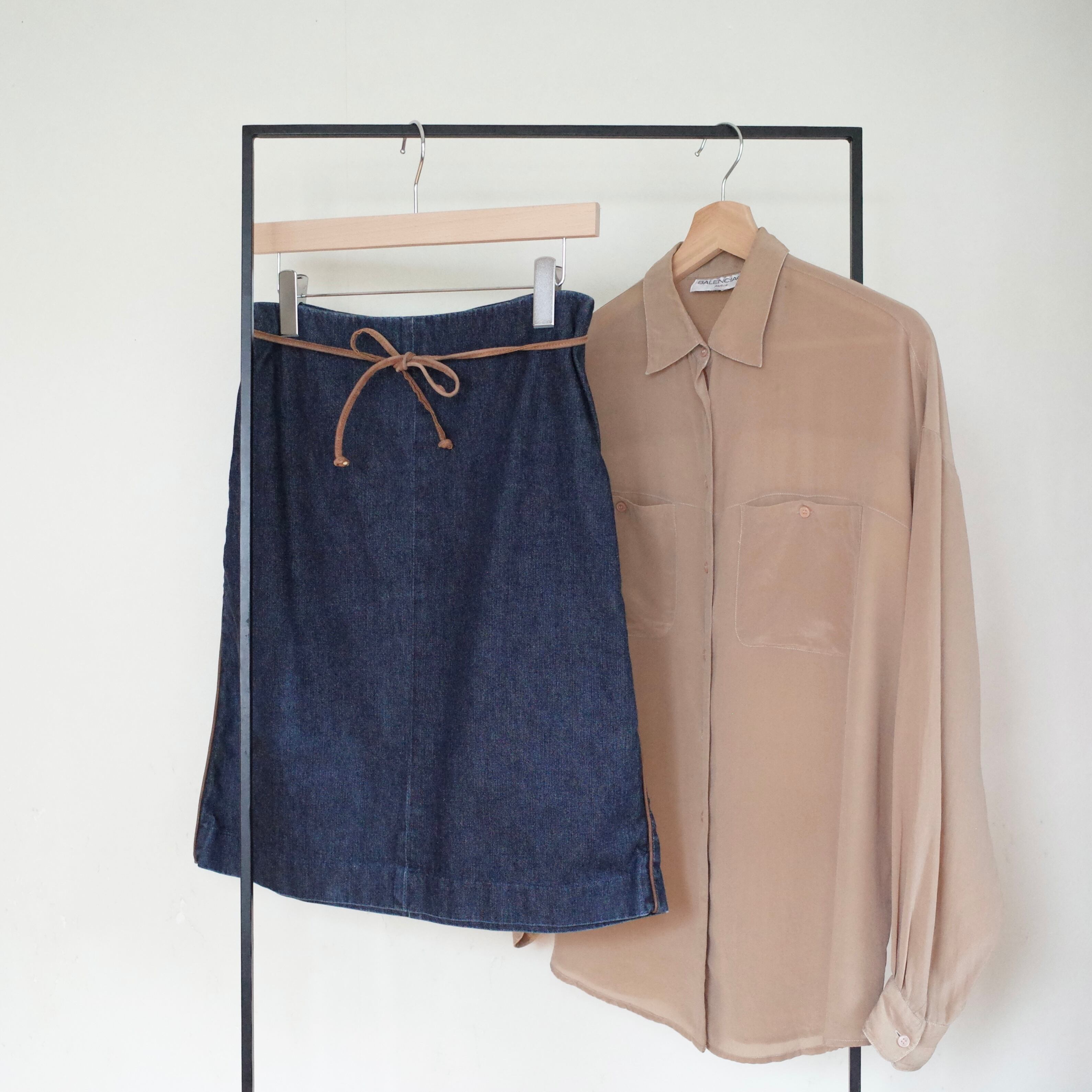 GAP leather piping denim midi skirt