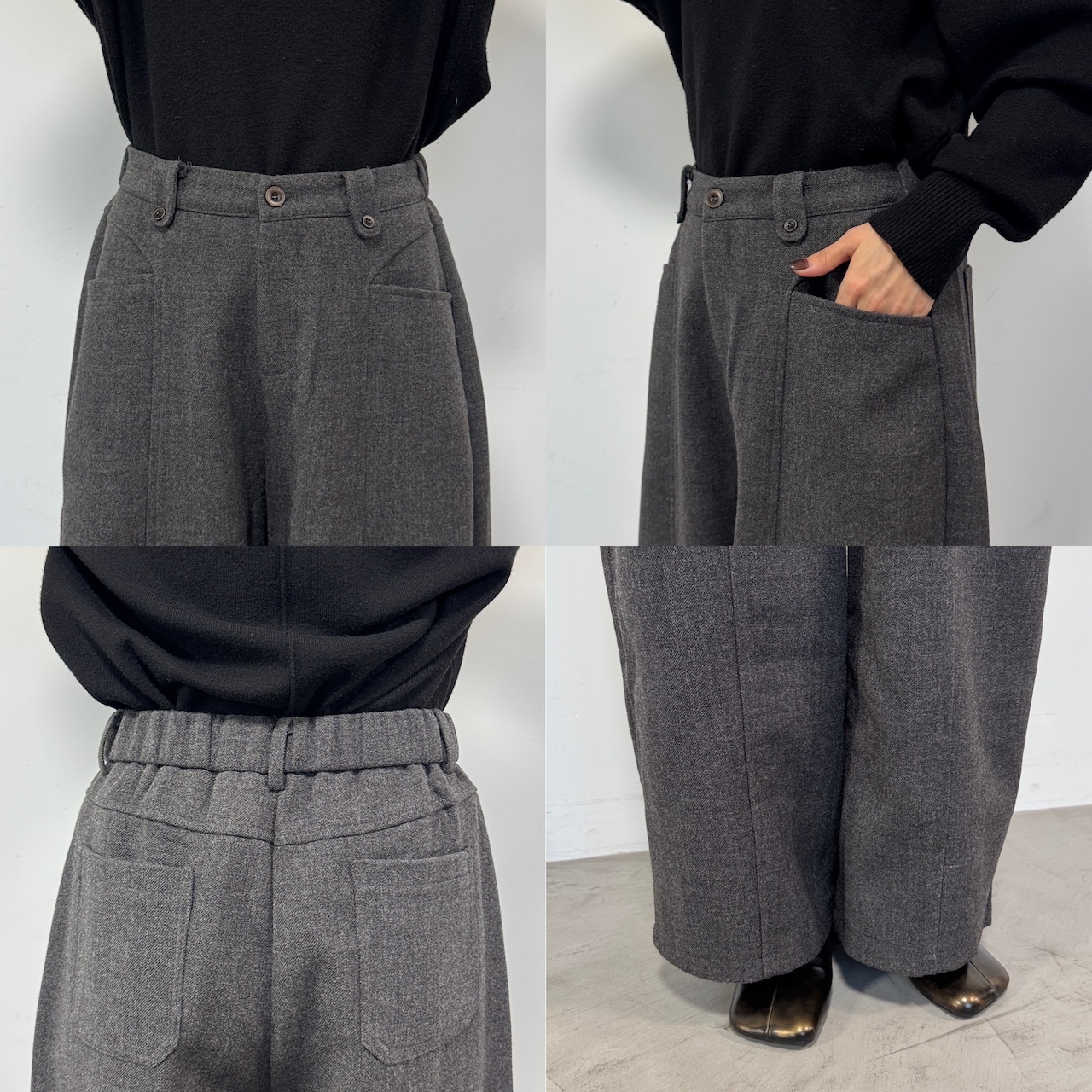 Front pocket melton touch wide PT/charcoal gray