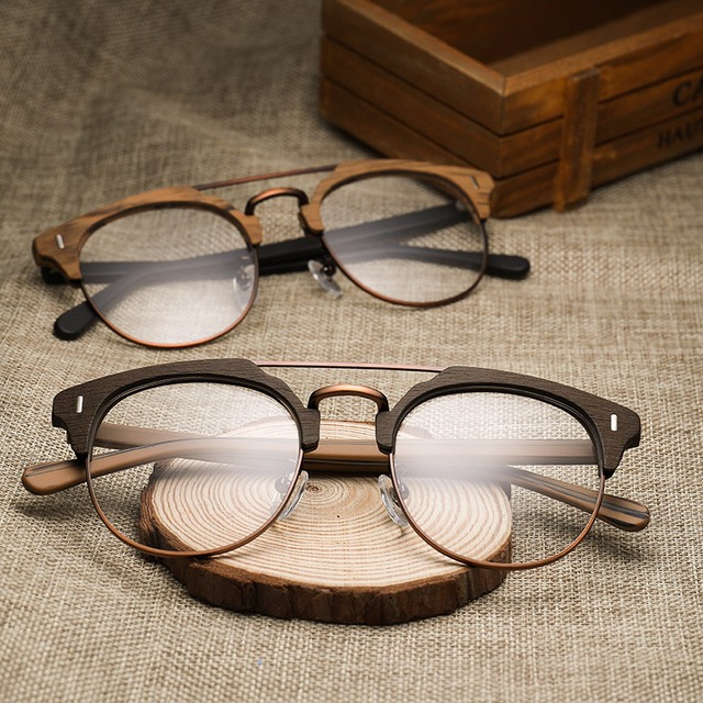 【TR0011】Wood grain glasses - Brow × Metal（木目とメタルのブロウメガネ）