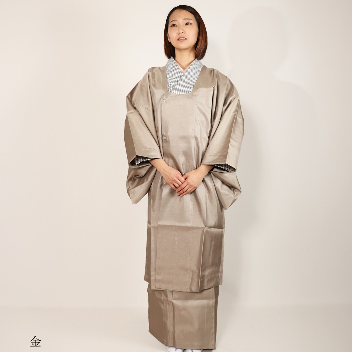 新品未使用・しつけ糸付】正絹 和装雨コート ロング丈 朱赤 縦縞 蝶 