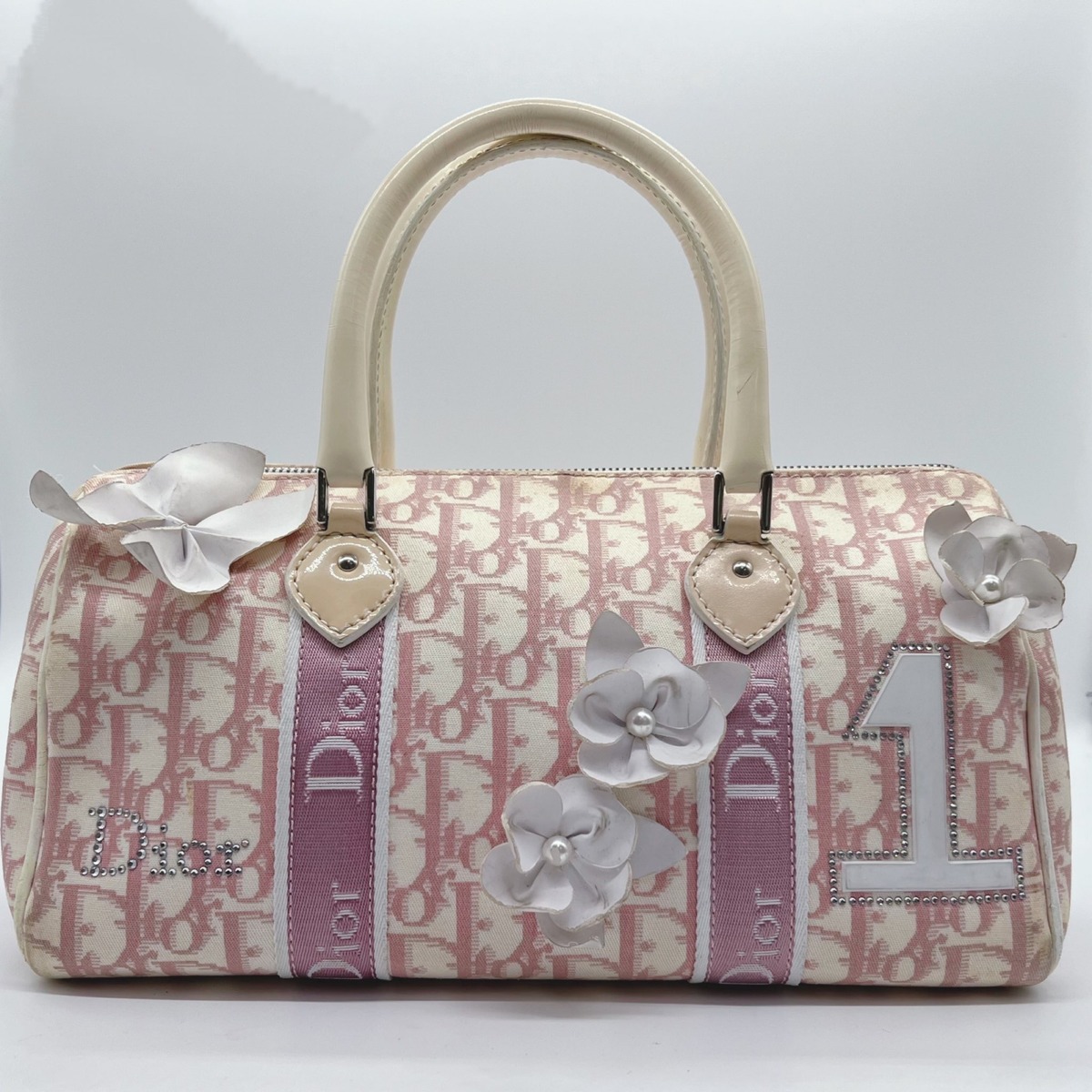 Dior】ディオール トロッター柄 フラワー ハンドバッグ ピンク 