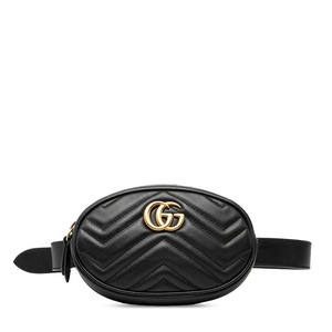 グッチ GGマーモント キルティング ボディバッグ ウエストバッグ 476434 ブラック レザー レディース GUCCI 【中古】