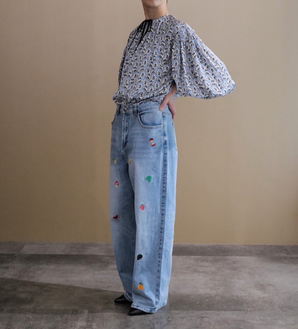 ☆フルーツ刺繍デニム（ブルー） | IKITSUKE
