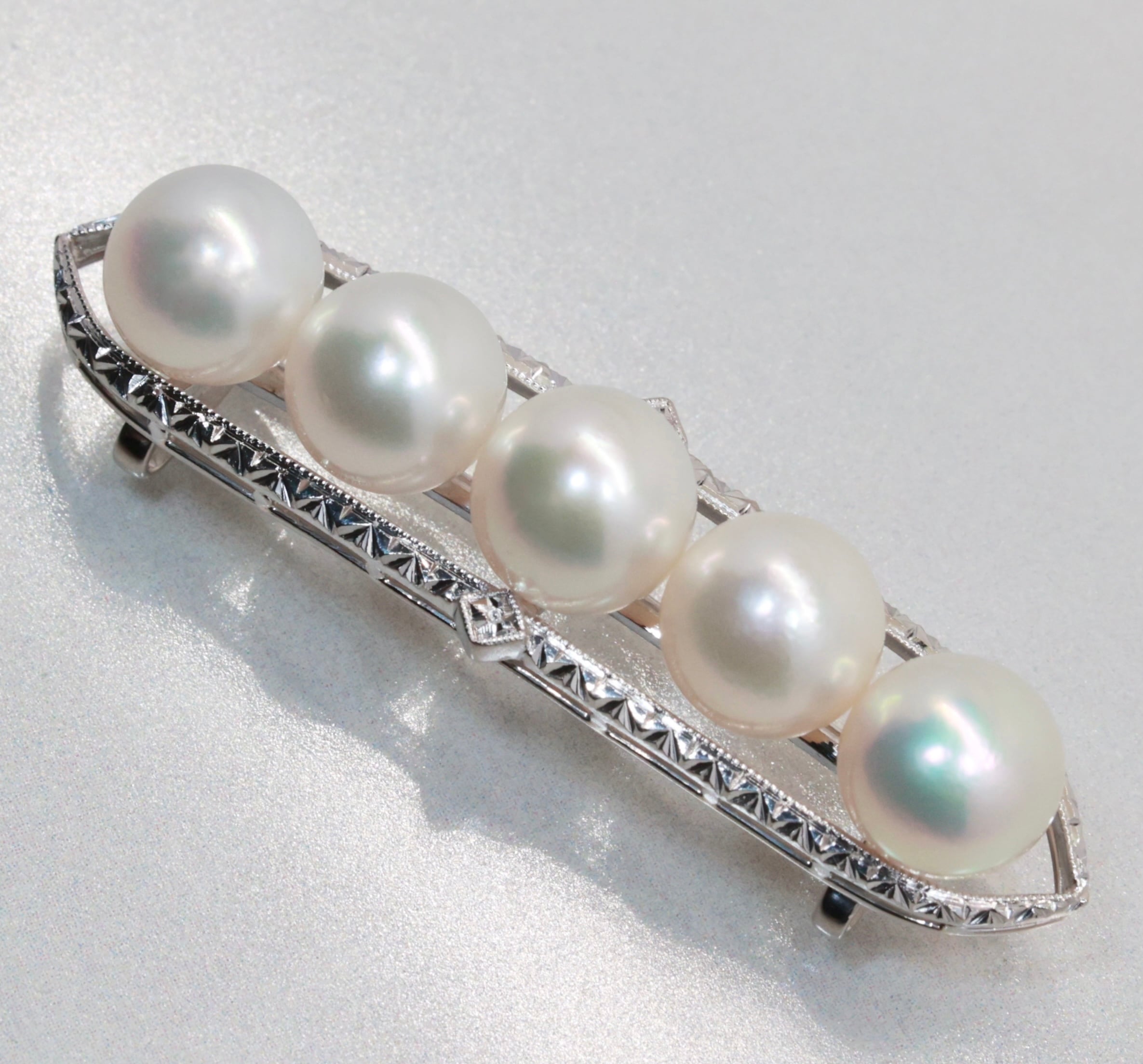 WG K14 ミキモト あこや真珠 8.0mm 帯留め 彫金 帯留 彫り パール 真珠