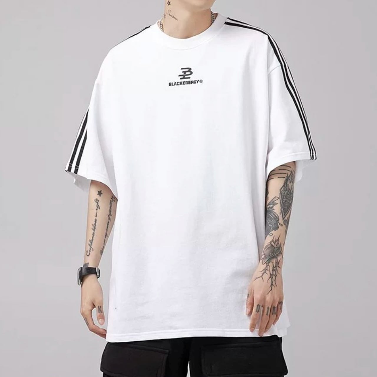スポーティサイドラインルーズフォルムTシャツ 2col A00389