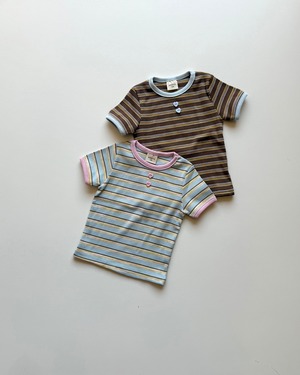 heart button stripe T -kids-