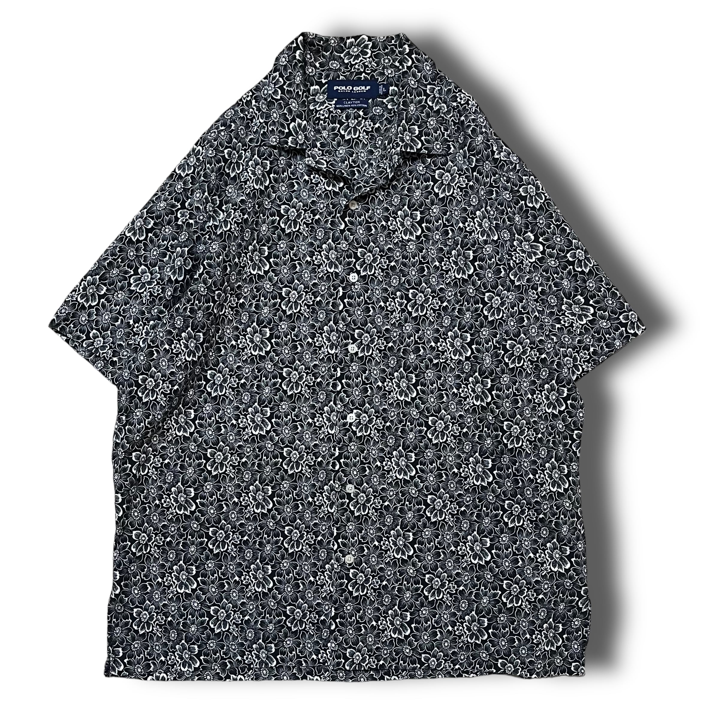 【Ralph Lauren】リネンコットンオープンカラーシャツ 花柄 ブラック