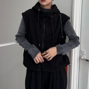 Wzipフリースフーディーvest/ブラック